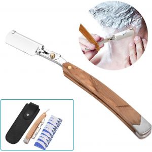 Rasoir Droit, Manche En Bois R&eacute;tro De Rasoir, Couteau &Agrave; Barbe Classique Avec 10 Pi&egrave;ces De T&ecirc;te De Lame Rasoir Droit Rasoir Outil De Nettoyage Du Visage Masculin Pour Les D&eacute;butants Et Professionnel - Neuf