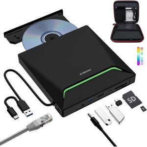 Le Plus Récent Lecteur DVD Externe,USB 3.0 graveur CD avec Adaptateur Ethernet RJ45,3 Ports USB et 2 Ports pour Carte TF/SD,Lecteur CD Externe pour PC Laptop MacBook Windows Linux Mac OS avec Boîte - Neuf