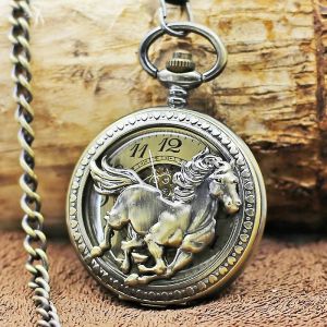 Montre De Poche Loupe Spéciale Demi-Savon Chiffres Romains Cuivre Vieilli Pour Hommes Femmes Pendentif Avec Chaîne - Neuf