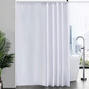 Rideau de Douche Anti Moisissure Tissu en Polyester Imperm&eacute;able Rideaux de Douche Textile Lavable pour Baignoire ou la Salle de Bain 12 Crochets de Rideau Douche Blanc-Extra Long 200x220cm. - Neuf