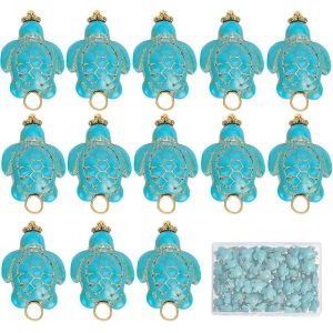Bo&icirc;te De 80 Breloques Tortues En Turquoise Synth&eacute;tique, Repr&eacute;sentant Des Animaux Marins. Petites Perles Et Breloques Tortues Bleues En Vrac Pour La Cr&eacute;ation De Bijoux. - Neuf