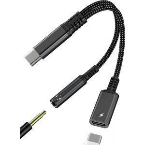 TRAHOO-USB C A AUX Casque Adaptateur (2in1) 3.5mm Audio C&acirc;ble Adaptateur Type C Charge Splitter &Eacute;couteurs Dongle SDoppiateur Pour Apple iPhone Chargeur Convertisseur Compatible Pour Samsung tp-3.5 - Neuf