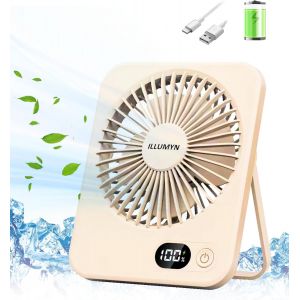 KALANKA-Ventilateur de bureau rechargeable, portable ultra silencieux avec flux d'air puissant pour bureau, chambre à coucher, chevet, ventilateur pliable inclinable pour voyage, 5 vitesses avec batt - Neuf