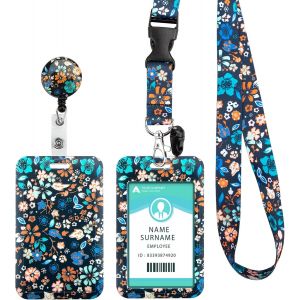KALANKA-Porte Badge Cordon Tour de Cou avec Porte-cartes,Lanyard Strap Neck avec Swivel Lobster Clasp -pour Porte Badges d'Identification,Clés,Caméra,Téléphone Portable¿Black Flower¿ - Neuf