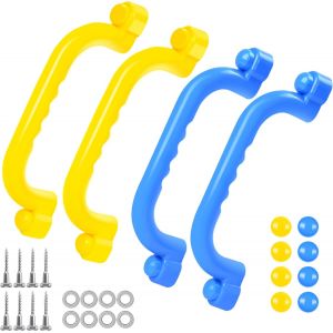 Mdy-4pcs Poignées Pour Aires De Jeux, Poignée D'escalade Enfant, Poignées De Sécurité En Plastique Antidérapant Pour Tour De Jeu Et Cadre D'escalade Intérieur Et Extérieur (4pcs-Jaune Et Bleu) - Neuf