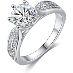 Yemaesre-Viki Lynn Bague De Fiançailles Femme Alliance Mariage Anniversaire Anneaux Mariage En Argent Fin 925 Et Zircon De Haute Qualité - Neuf