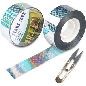 Fousenuk 2 Rouleaux Bande Anti Oiseaux, Ruban Répulsif Double Face 80m x 2.4cm Effaroucheur d'oiseaux pour Effrayer Oiseaux, Ruban Réfléchissant pour Oiseaux pour Protéger Maisons, Jardins et Cours - Neuf