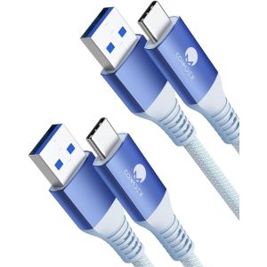 Lot De 2 C&acirc;bles Usb C Courts 1M/3,3Ft 10Gbps Usb 3.1 Gen2 Type C Android Auto Qc3.0 3,1 A Usb A Vers C Chargeur Rapide Pour Samsung Note20 Galaxy S23/S22 Z Flip 5 Tab S9 Pixel 8 Bleu - Neuf