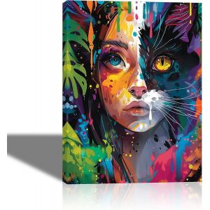 Eryi-Piy Panting Chaton Impression Sur Toile, Tableau Sur Toile, Affiche Sur Toile Pour Fille, Tableau Sur Toile Sur Toile Colorée Abstraite, Peinture Sur Toile Pour Chambre À Coucher Salon, 30x40 Cm - Neuf
