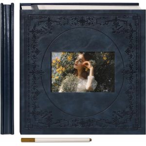 Album Photo Adhésif en Similicuir avec Fenêtre 30 Feuilles (60 Pages), Scrapbooking DIY, Bleu Marine - Neuf