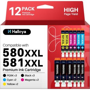 CLI-581 PGI-580 XXL Cartouches d'encre Remplacement Compatible pour Canon 581 580 XXL pour TS8150 TS6150 TS8250 TS6151 TR8550 TR7550 TS8151 TS9150 (PGBK/Noir/Cyan/Magenta/Jaune,12-Pack) - Neuf