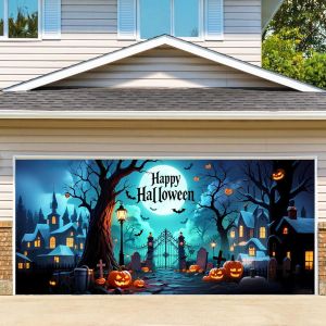 Mevronisshop-Banni&egrave;re De Porte De Garage Pour Halloween, D&eacute;coration De Porte De Garage Pour Fond De F&ecirc;te, Int&eacute;rieur Ou Ext&eacute;rieur, Fournitures De D&eacute;coration De Maison, Nuit D'horreur, 2,1 X 4,9 M - Neuf
