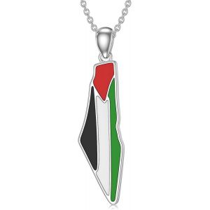Collier Palestine En Argent Sterling 925 Avec Pendentif Drapeau De La Palestine - Cadeau Pour Femmes Et Filles Palestiniennes - Neuf
