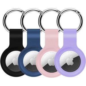 Lot De 4 &Eacute;tuis De Protection En Silicone Pour Airtag Avec Porte-Cl&eacute;s-Compatible Avec Airtag Tracker Portefeuille,Sacs &Agrave; Dos,Bagages,Chien,Chat (Noir/Bleu/Rose/Violet) - Neuf