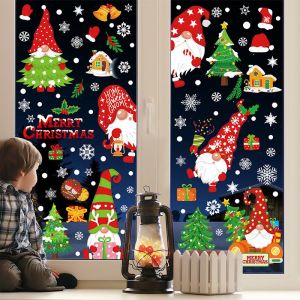 Autocollants de Noël pour décoration de fenêtre - Gnomes de Noël, autocollants de Noël pour décoration de fenêtre, décorations de fête, autocollants de décoration intérieure - Neuf