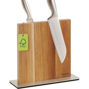 Fsc&reg; Acacia Wood Double Sided Magnetic Knife Block For Kitchen Knives-Increased Non-Slip And Space Saving - Neuf