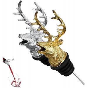 Checarzhn--No1-Doseur Alcool 2 Verseur À Tête De Cerf En Acier Inoxydable, Bec Verseur Alcool, Aerateur Vin Bec Verseur Pour D'huile Et D'épices | Décoration Élégante Pour La Maison - Or Et Argent - Neuf