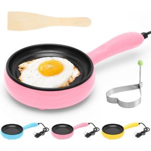 KALANKA-Petite Po&ecirc;le &eacute;lectrique, 220V Mini po&ecirc;le &agrave; frire multifonctionnelle Po&ecirc;le &agrave; steak frit-cr&ecirc;pes-?ufs avec rev&ecirc;tement antiadh&eacute;sif et spatule en bois pour omelette burger viande cr&ecirc;pes - Neuf