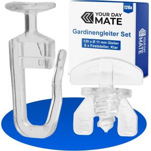 Patins à Rideaux pour Rails à roulement intérieur,128 pièces,avec Ø 11 mm tête Plate,Set de 8 arrêts de Rideaux,en Clair,Patins à Plis pour Rail à banne,Route à courtine,Baiser à Assez - Neuf