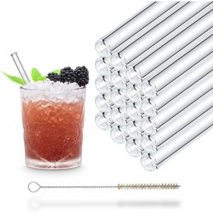 Sjzg-Halm Pailles En Verre Courtes - Lot De 20 Pailles Droites De 15 Cm - Ensemble De Pailles En Verre R&eacute;utilisables + Brosse De Nettoyage Sans Plastique - Pailles En Verre Pour Verres &Agrave; Cocktail, Ve - Neuf