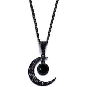 Kal-Collier Gothique En Alliage Fonc&eacute; Avec Pendentif En Forme De Lune Et Cristal Noir - Accessoires D'halloween Pour Femmes Et Hommes - Neuf