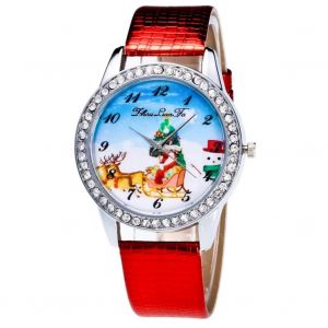 Zhoulianfa Trendy Mignon No&euml;l Cerf Crocodile Grain Pu Bracelet &Agrave; Quartz (Rouge) - Neuf