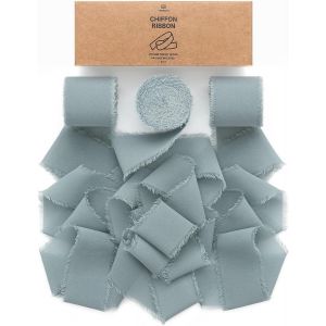 Ruban En Mousseline De Soie Bleu Grisâtre, Fait Main Avec Franges, Total 3,8 Cm X 19,2 M, Ruban Effiloché Pour Invitations De Mariage, Bouquets De Mariée, Cadeaux Emballages, Bricolage - Neuf