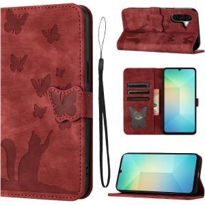 Kal-Coque Pour Samsung Galaxy A26 5g/A16 4g/A16 5g(6,7 Pouces)Housse De Protection Premium Portefeuille Protection Emplacements De Cartes Fonction Support Bureau Pour Galaxy A26 5g/A16 4g/5g-Rouge - Neuf