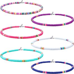 Kal-6 Collier Ras Du Cou En Perles Pour Femmes Collier Surfeur Collier Heishi Coloré Ensemble Ras Du Cou En Perles De Rocaille Boho Colliers Bohèmes Colliers Occidentaux Tendance Bijoux - Neuf