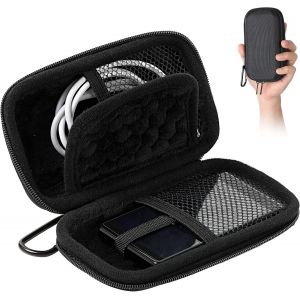 KALANKA-Étui Rigide pour Ranger et Protéger iPod Touch/ MP3/ Mp4/Écouteur/Clé/Câbles USB, Pochette MP4 avec Double Filet et Double Zip, Compatible avec MP3 d'Écran 4/5 Pouces - Noir 15.4x9.8x3.8CM - Neuf
