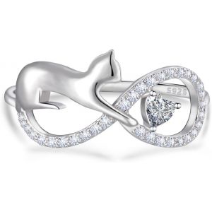 Kahfl-Bague Chat Bijoux 925 Argent Sterling Bague Pour Deux Chats Bague Ajustable Argent 925 Bijoux Exquis Cadeau D'anniversaire Bague Pour Femmes Couple Amoureux Des Chats - Neuf