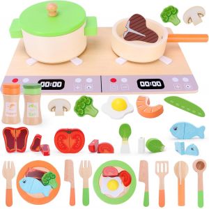 Accessoire Cuisine Enfant,Dinette Enfant Bois Fruits Et Légumes À Découper,Chef Jeu De Rôle Éducatifs Pour Filles Garçons 3-6 Ans,Cadeau Parfait Pour Noël Et Fête - Neuf