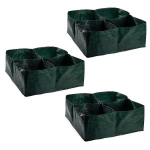 Lot de 3 jardini&egrave;res sur&eacute;lev&eacute;es en tissu, 4 compartiments, pot de culture carr&eacute; r&eacute;sistant pour la plantation - Neuf