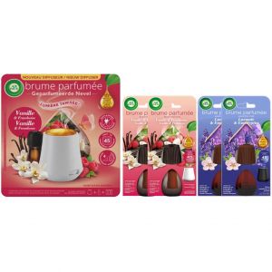 AIR WICK Diffuseur lumineux Vanille 20ml + 4 Recharges: 2xVanille et Framboise + 2xLavande et Eucalyptus - Neuf