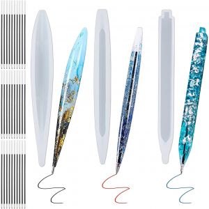 Moules En R&eacute;sine &Eacute;poxyde Stylo &Agrave; Bille, 6 Pcs Moule &Agrave; Stylos, Moules En R&eacute;sine &Eacute;poxyde Stylos Moule En Silicone Avec 30 Pcs Recharges Pour Le Bricolage Moule En R&eacute;sine &Eacute;poxyde Silicone - Neuf