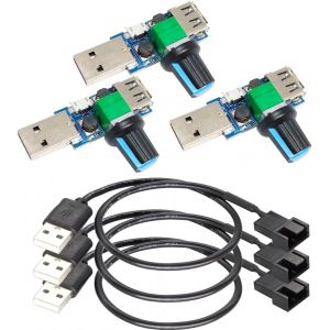 KALANKA-Lot de 3 Câbles Adaptateurs USB vers 3broches/4broches PWM 5V USB avec Bouton de Contrôle de Vitesse du Ventilateur USB Interrupteur Marche/arrêt - Neuf