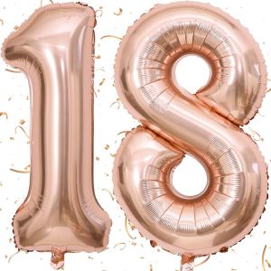 AYUHR-Ballon géant en forme de chiffre 18-101 cm - Décoration de 18ème anniversaire - Pour garçons ou filles - En aluminium - En forme de chiffre 18 - Fournitures de décoration (numéro 18) - Neuf