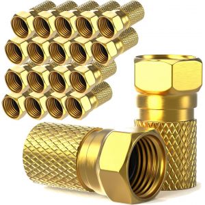 Connecteur F 7mm | Fiche F 20 pièces dorées | Joint en caoutchouc | Ecrou large | pour câble d'antenne coaxial | Câble coaxial SAT | Installations BK | LNB satellite | à visser - Neuf