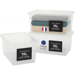 lbgwp60-3 Boîtes De Rangement Avec Couvercle 15L, Boîte En Plastique 100% Transparent, Boîtes Empilables (15Litres) - Neuf