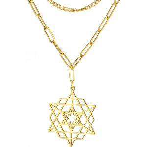 Kal-Collier Etoile De David Pour Femmes Hommes Collier Hexagramme Merkabah/Chaîne De Clés Collier À Double Couche Bijoux À Breloques Géométriques - Neuf