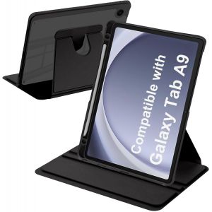 Kal-Coque Rotative Compatible Avec Samsung Galaxy Tab A9 8.7 Pouces 2023 (Sm-X110/X115/X117) Rotation À 360° Support Étui Housse Protection Dos Transparent Antichoc, Noir - Neuf
