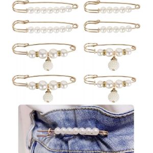 Kjdal-8 Pièces Broches À Perles Pour Femme,Épingles Décoratives,Épingles À Nourrice Décoratives En Fausses Perles,Broches Taille Pantalon Extender Épingles De Sûreté,Pour Pull,Écharpe,Col,Manteau - Neuf