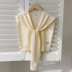 Châle Coréen Avec Faux Col Noué Pour Femme,Cache-Cou D'été,Cape Fine Tricotée,Écharpe Initiée,Climatisation-Beige- - Neuf