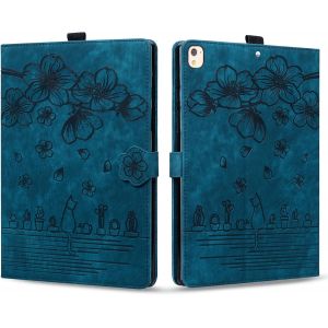 Coque pour iPad 9./8./7. G&eacute;n&eacute;ration 2021 2020 2019 iPad 10.2 Coque, Etui Cuir PU avec Fentes Cartes Magn&eacute;tique Housse iPad 9/8/7/ ipad Air 2019 10.5"", Bleu Chat Sakura - Neuf