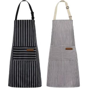 Loranka-2 Pack Tablier Cuisine, Tablier De Cuisine Unisexe, Tablier R&eacute;glable Avec Poches Tabliers Cuisines, Ray&eacute;s Noires Et Blanches Travail Tabliers La Peinture, La P&acirc;tisserie, Les Travaux M&eacute;nagers - Neuf
