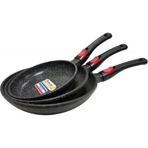 Subzonal-Lot De 3 Po&ecirc;les Fa&ccedil;on Pierre Sans Pfoa Diam&egrave;tre : 20/24/28 Cm Tous Feux Dont Induction Cuisson Sans Mati&egrave;re Grasse Rev&ecirc;tement En Greblon C3 Ou C3+ De Technologie Allemande (Rev&ecirc;tement C3+) - Neuf