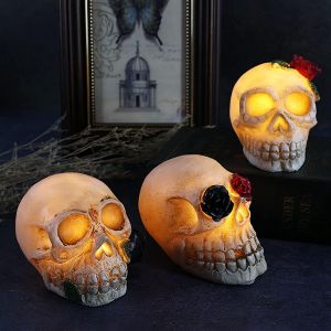 Décoration D'halloween En Résine Lumineuse À Led, Tête De Mort, Rose, Fleur D'horreur, Déguisement - Neuf