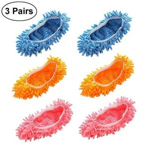 Lot De 6 Chaussons Microfibres Pour Le Nettoyage De La Maison : Couvre-Chaussures Polyvalents Pour Un Entretien Facile, Disponibles En Bleu, Rose Et Orange. - Neuf