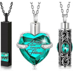 3 Pi&egrave;ces Cr&eacute;mation Urne Collier Pour Cendres Souvenir Cr&eacute;mation Bijoux Barre Verticale Zircon Cristal Urne Collier Urne Urne En Acier Inoxydable Pendentif Comm&eacute;moratif Pour - Neuf