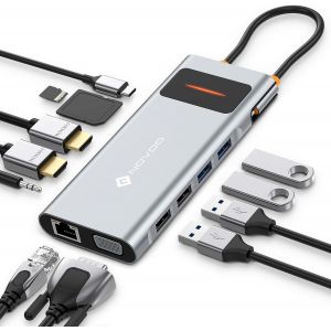 Docking Station Avec Double Moniteur, 12-En-1 Station D'Accueil Usb C Vers Dual Hdmi, Vga, 100W Pd, Ethernet Rj45, 4 Usb, Sd/Tf Hub Usbc Pour Macbook Pro Air Dell Lenovo - Neuf